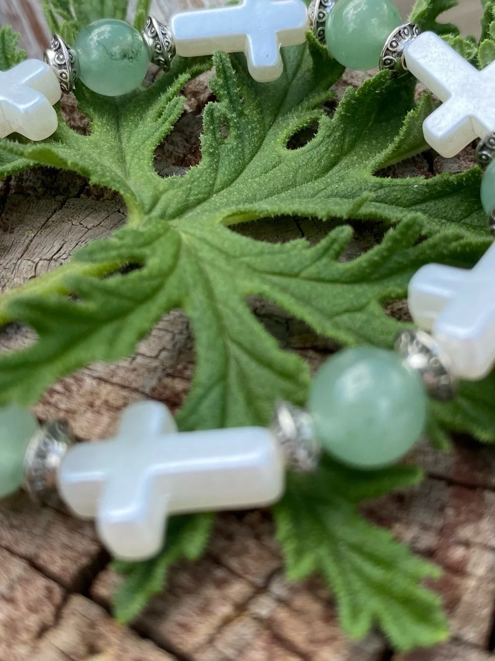 White Cross & Green Beaded Bracelet | From Sea to Country